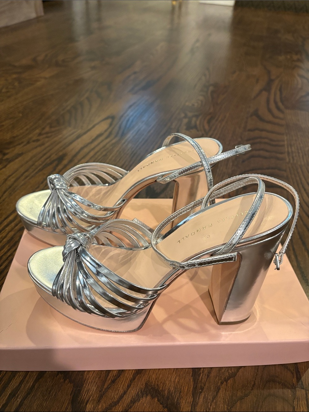 Loeffler Randall Silver Strappy Knot Front Women's Platform Sandals SZ 7